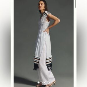 Anthropologie Blue Tassel Knit Fringe Kaftan